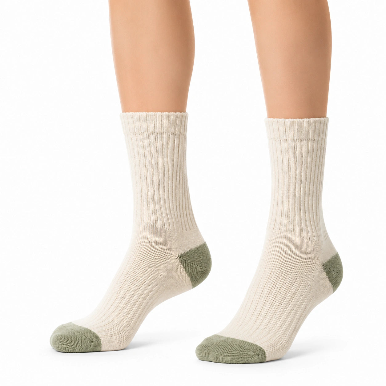 Calze a coste 39-42 in tessuto a maglia beige e verde stile casual