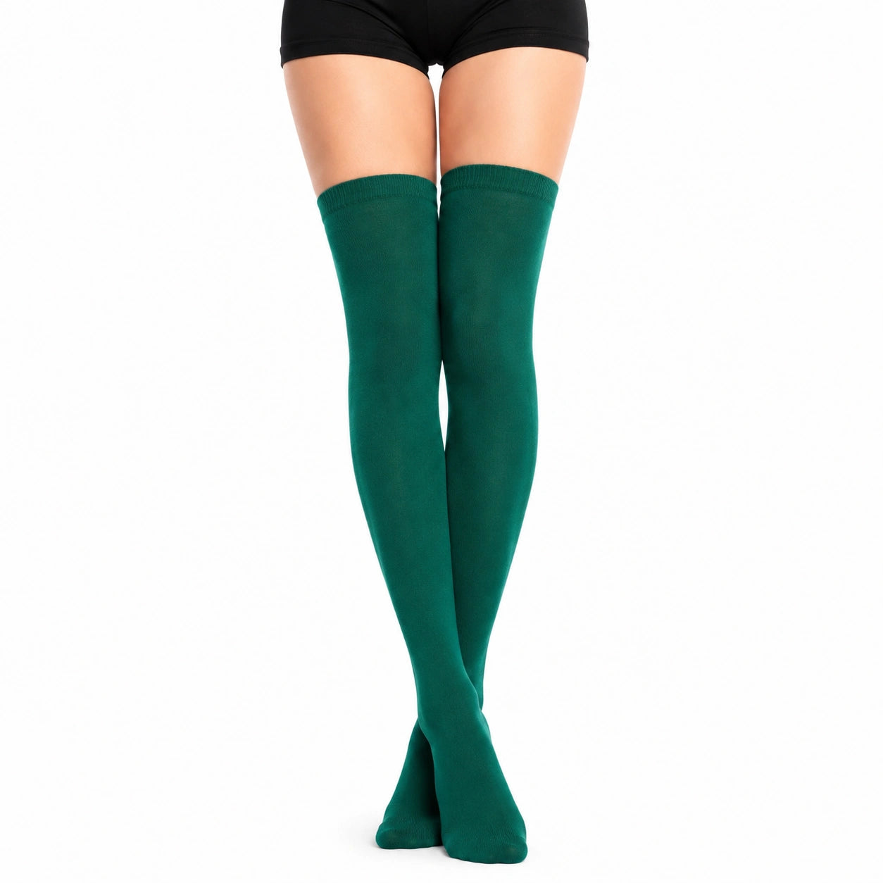 Calze sopra il ginocchio 39-42 in tessuto elasticizzato verde tinta unita