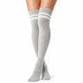 Calze lunghe sopra il ginocchio 39-42 in tessuto a maglia grigio chiaro con righe bianche stile sportivo