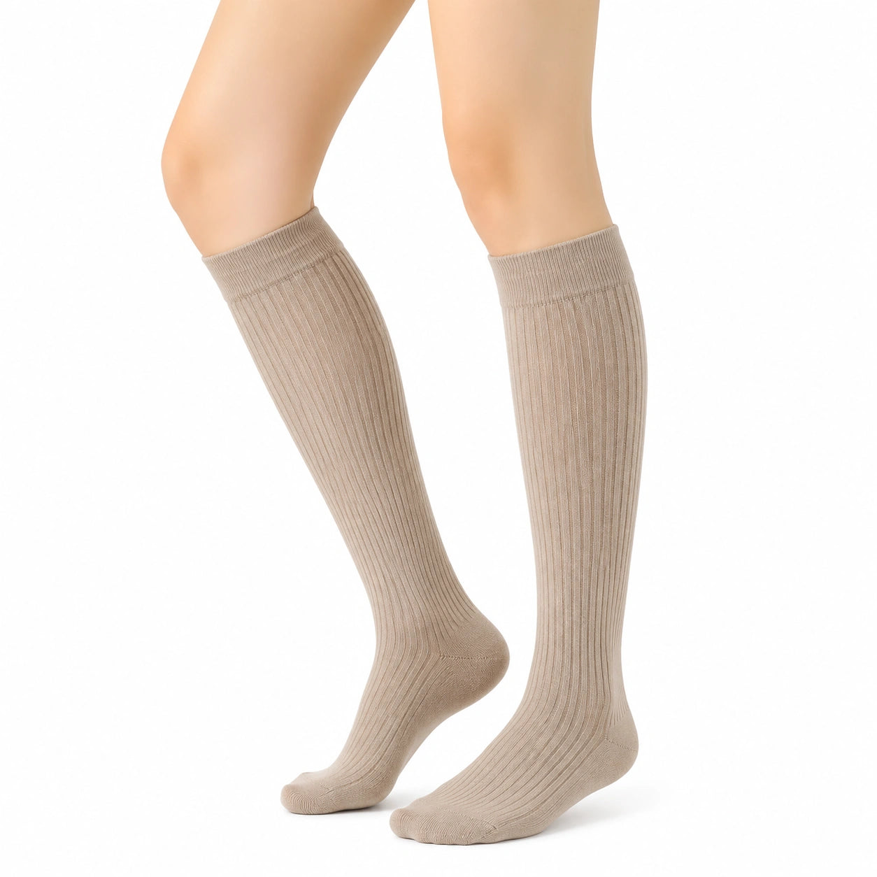 Calze al ginocchio 39-42 in maglia a coste beige - stile classico
