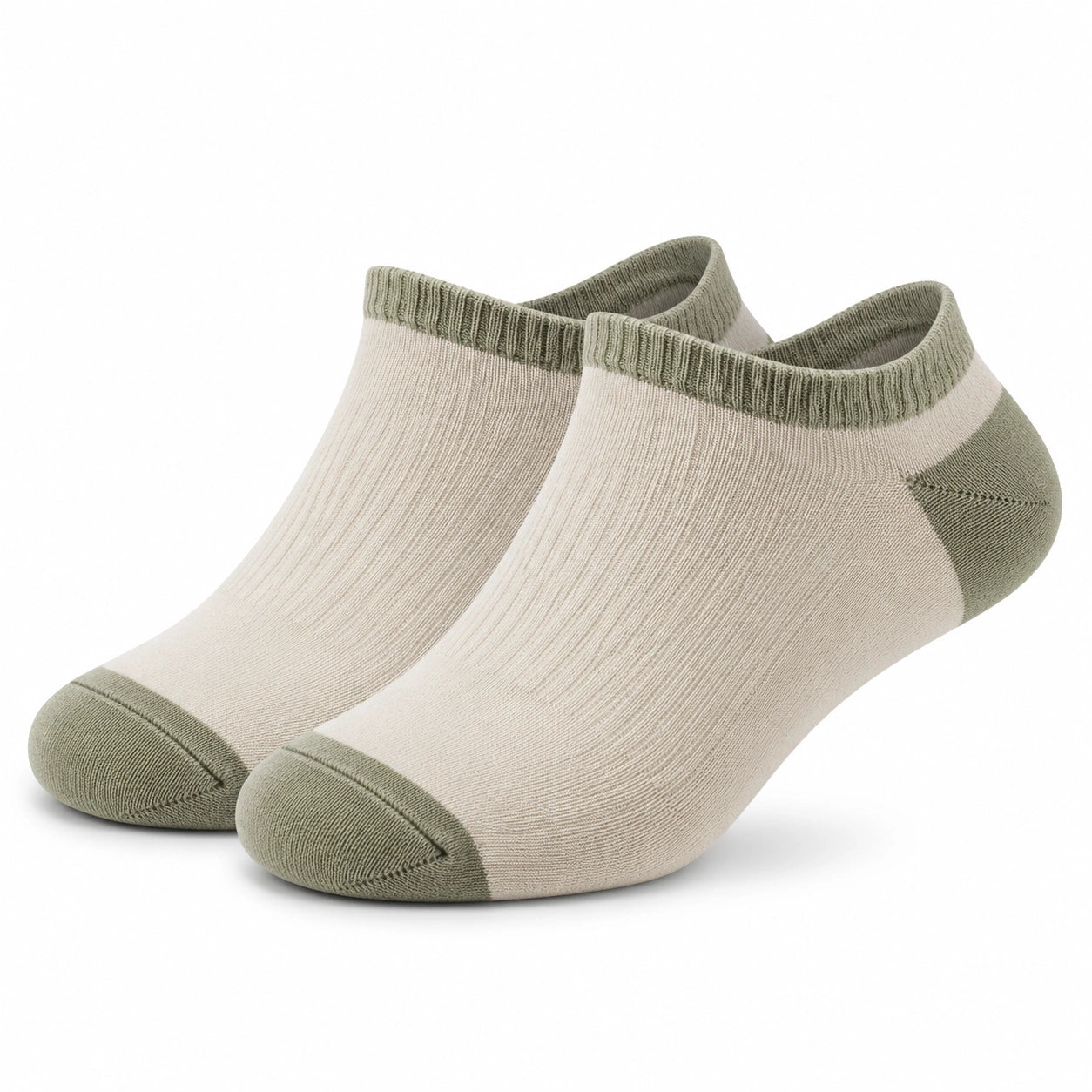 Calzini alla caviglia 39-42 in maglia beige e verde salvia a coste