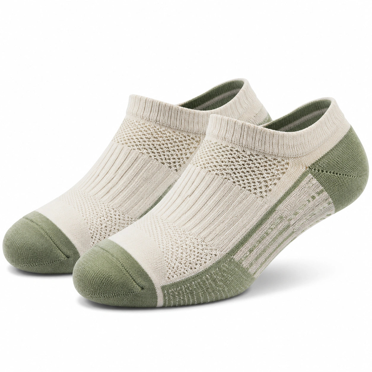 Calzini alla caviglia 39-42 in tessuto a maglia beige e verde traspiranti